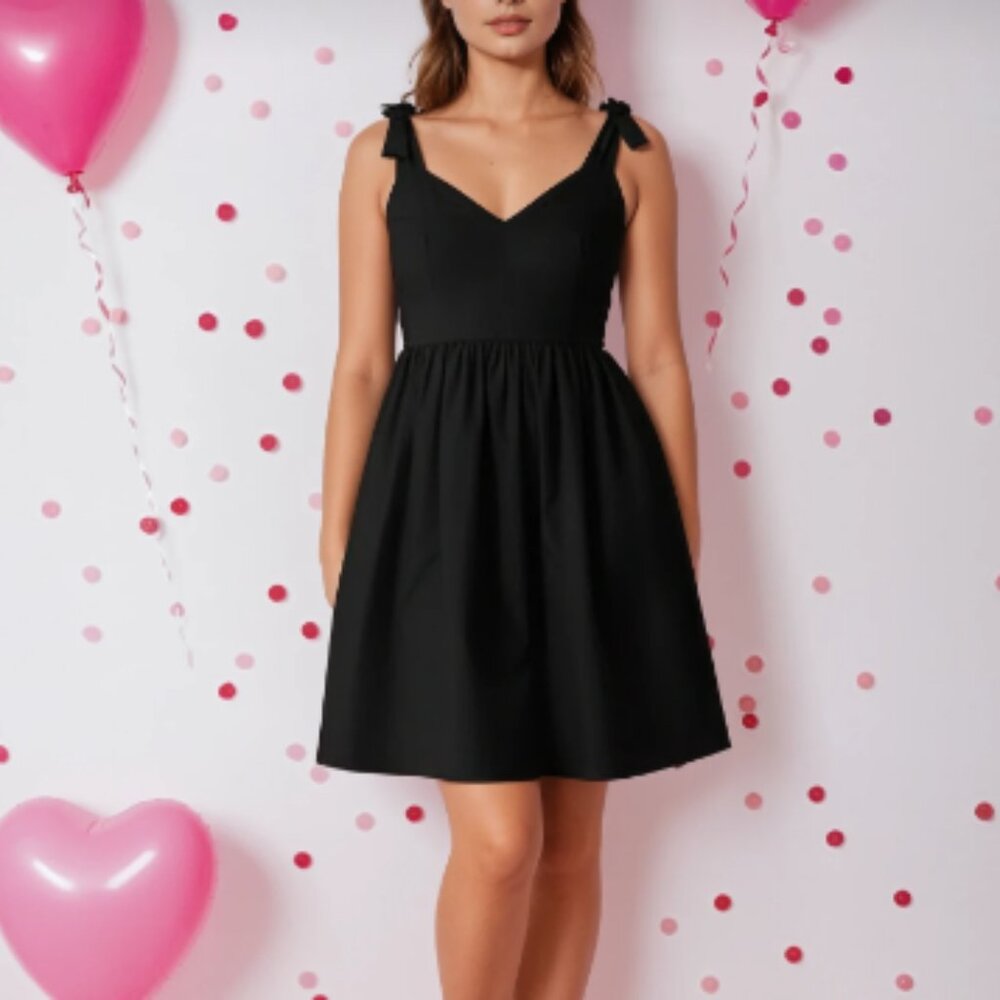 Elizabeth McKay Shoulder Tie Party Dress in Black